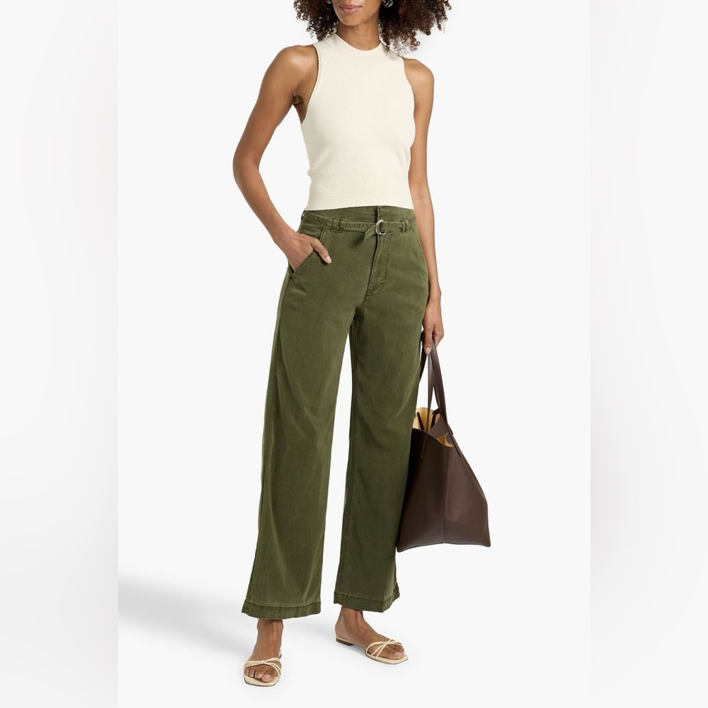 FRAME Denim Belted Lyocell-blend Twill Wide-leg Pants Army Green Size 26